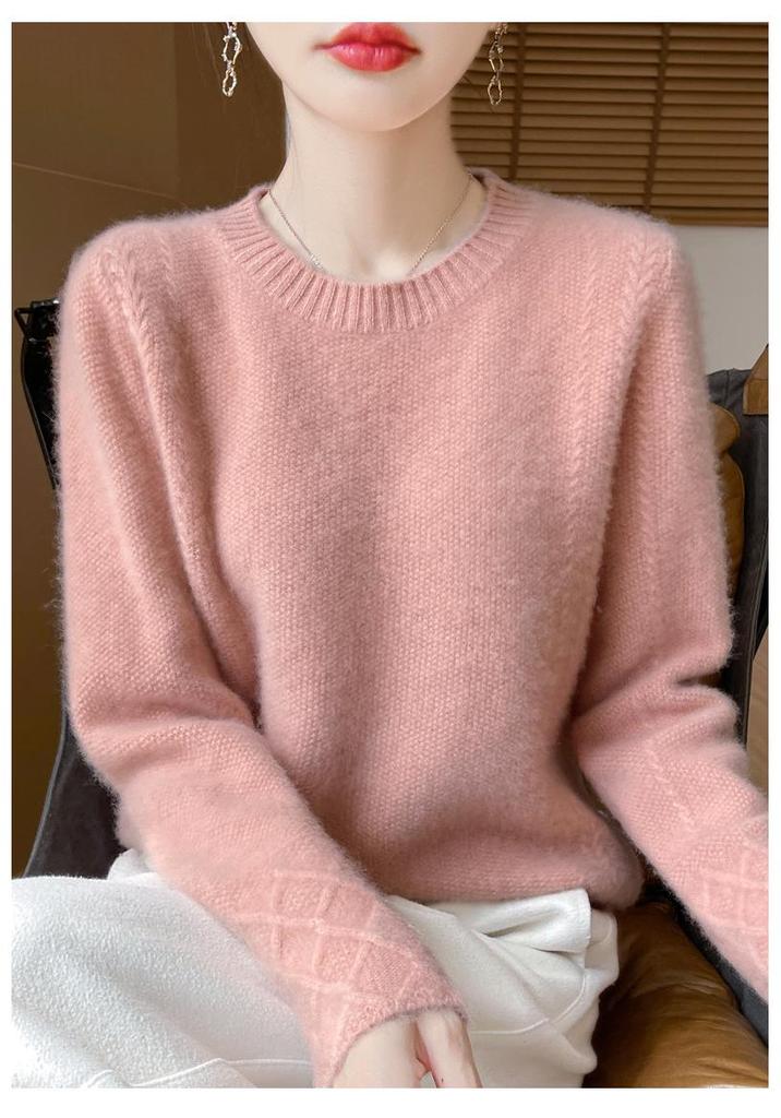 Women's Loose Knit Wool Sweater - Round Neck, Thickened Soft Osmanthus Stitch, Autumn/Winter Pullover.