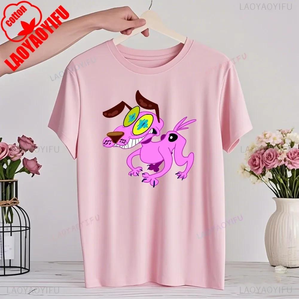 90er Cartoon Courage Der Feige Hund Grafik T-Shirt Retro Street Fashion Sommerkleidung Oberteile Geschenk Männer Frauen Paar Baumwoll-Tees