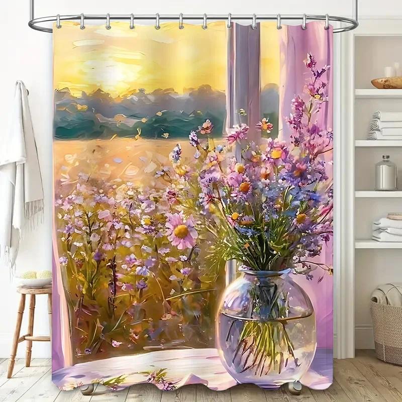 

Elegant Floral Shower Curtain For Your Home Vibrant Wildflower Design Waterproof And Durable Perfect For Bathroom Decor W60H190(CM)-1 Pcs