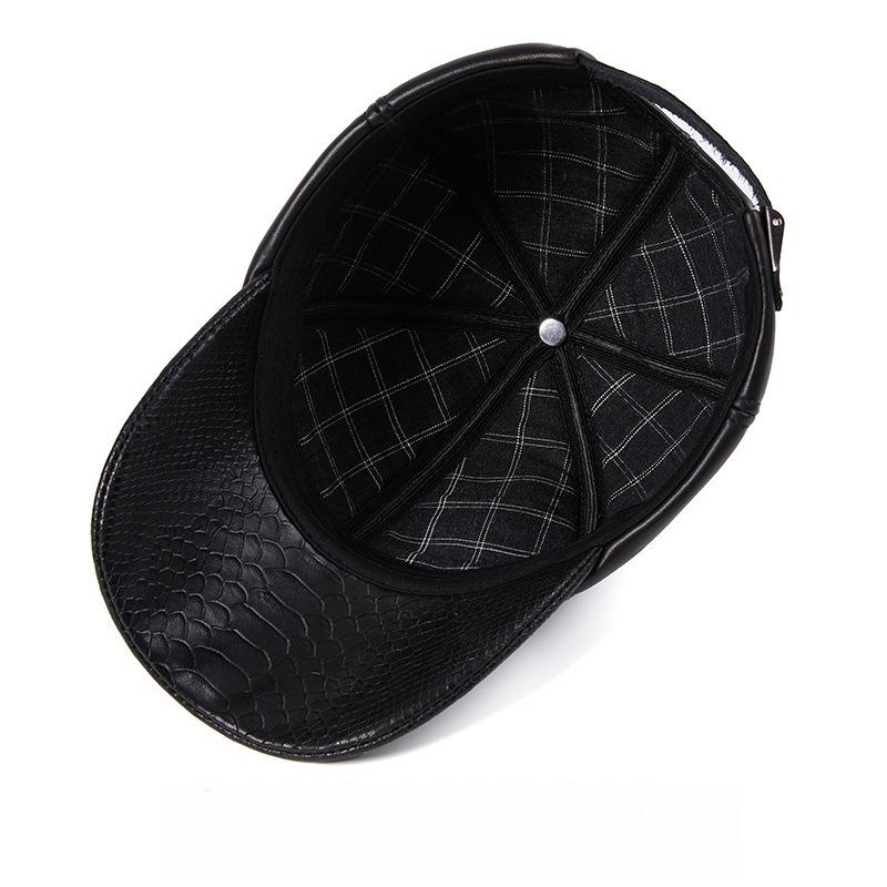 Men’s Genuine Sheepskin Leather Baseball Cap, Crocodile Pattern Warm Outdoor Hat for Autumn Winter