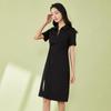 Women's Short Sleeve Slit Midi A-Line Polo Dress