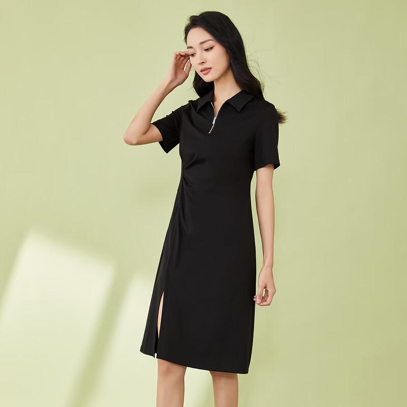 Women's Short Sleeve Slit Midi A-Line Polo Dress