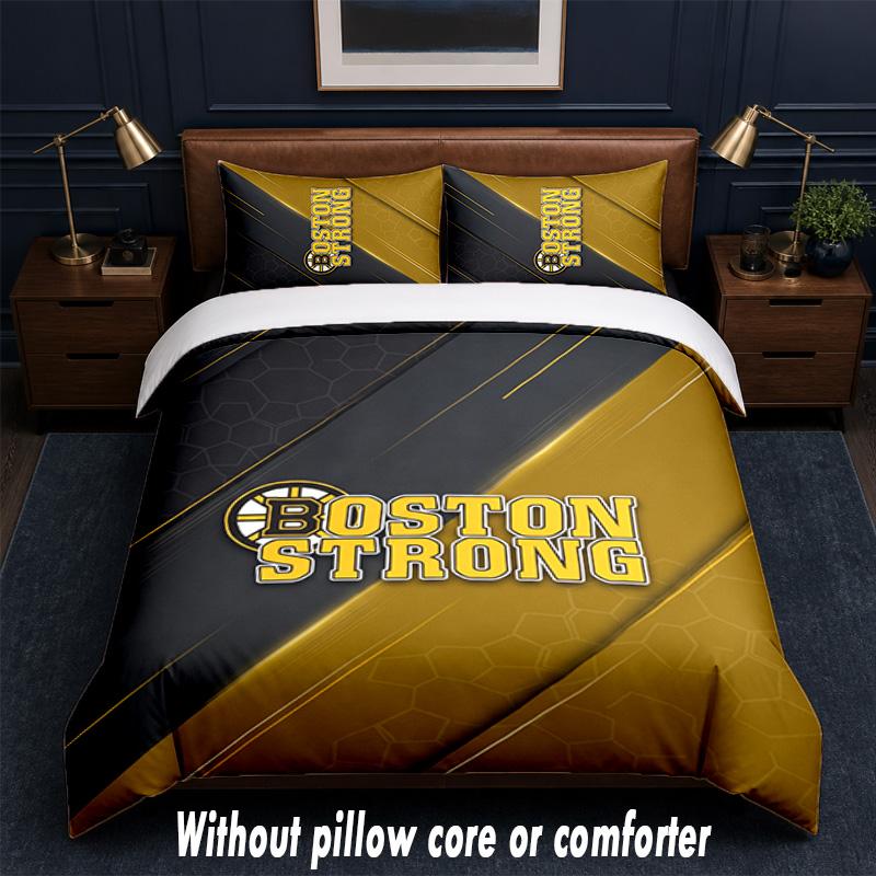 Set Biancheria da Letto Design Boston Bruins 1 Copripiumino + 2 Federe Morbido Traspirante Biancheria da Letto per la Casa