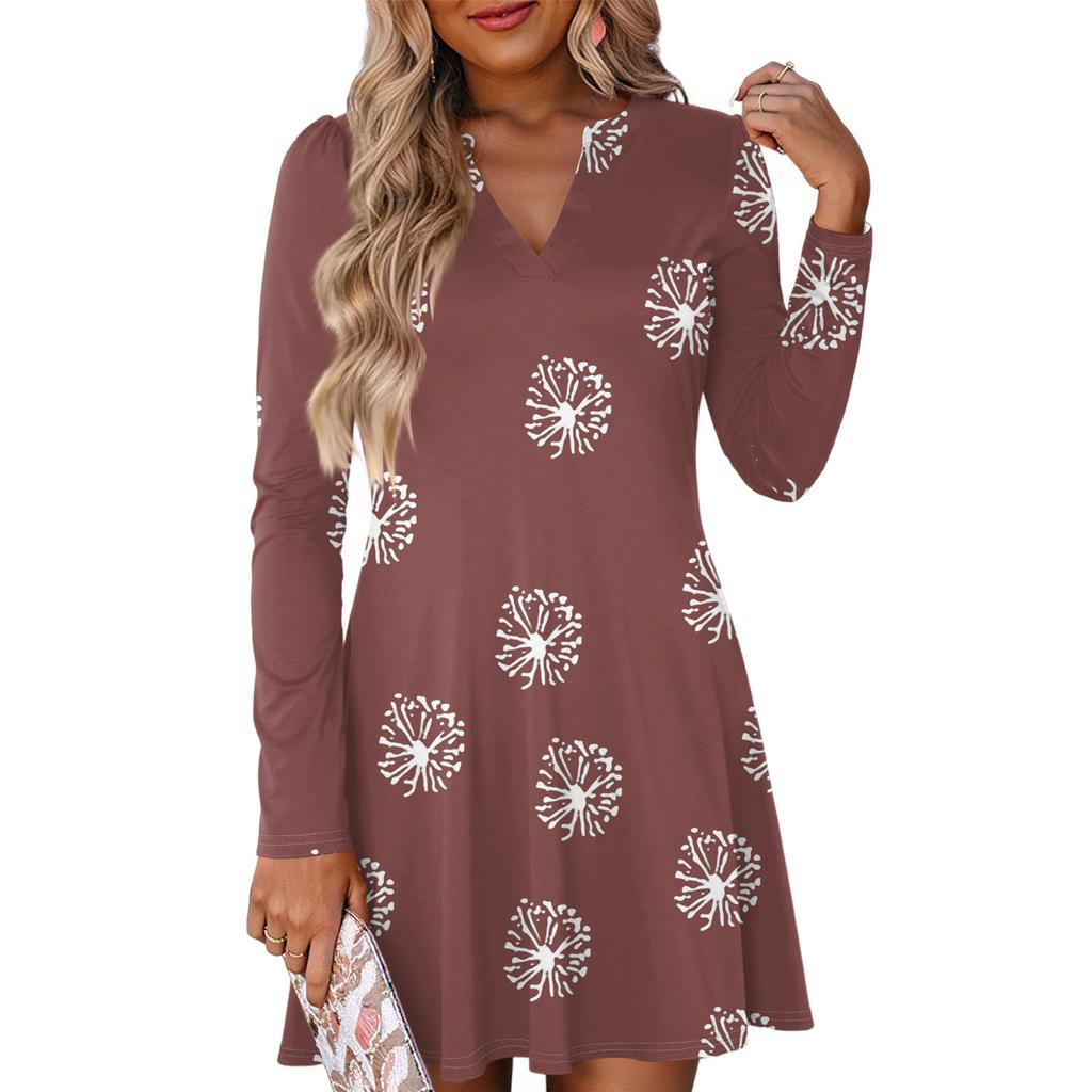 Women's Fashion Plaid V-Neck Long Sleeve Dress