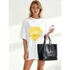 Black Oversized T Shirt Lemon Slice Water Reflection Print Summer Casual Wear