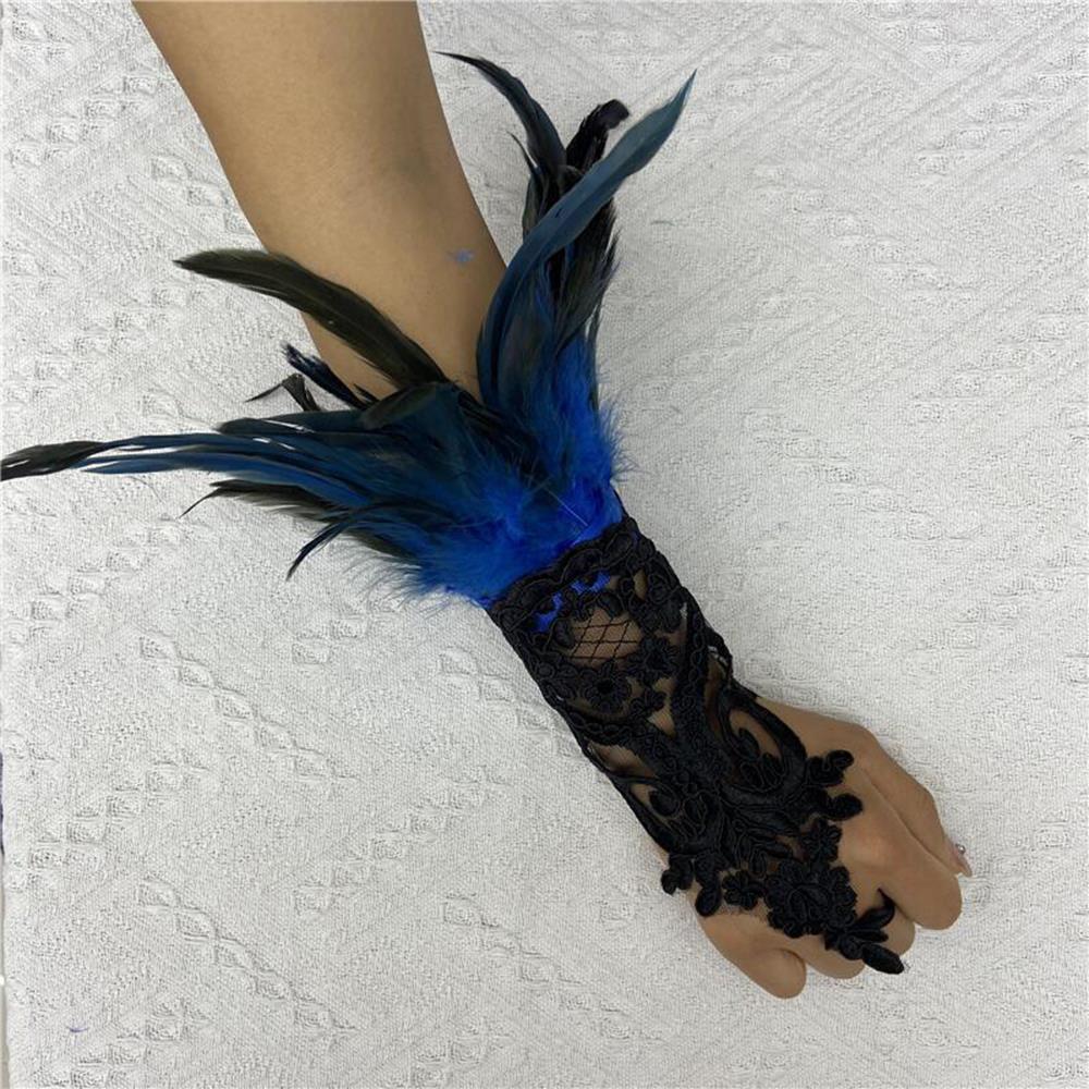 1PC Sexy Lace Feather Long Gloves Party Cosplay Lace Wrist Cuffs Wedding Party Show Costume Halloween Gothic Sleeves Accessories