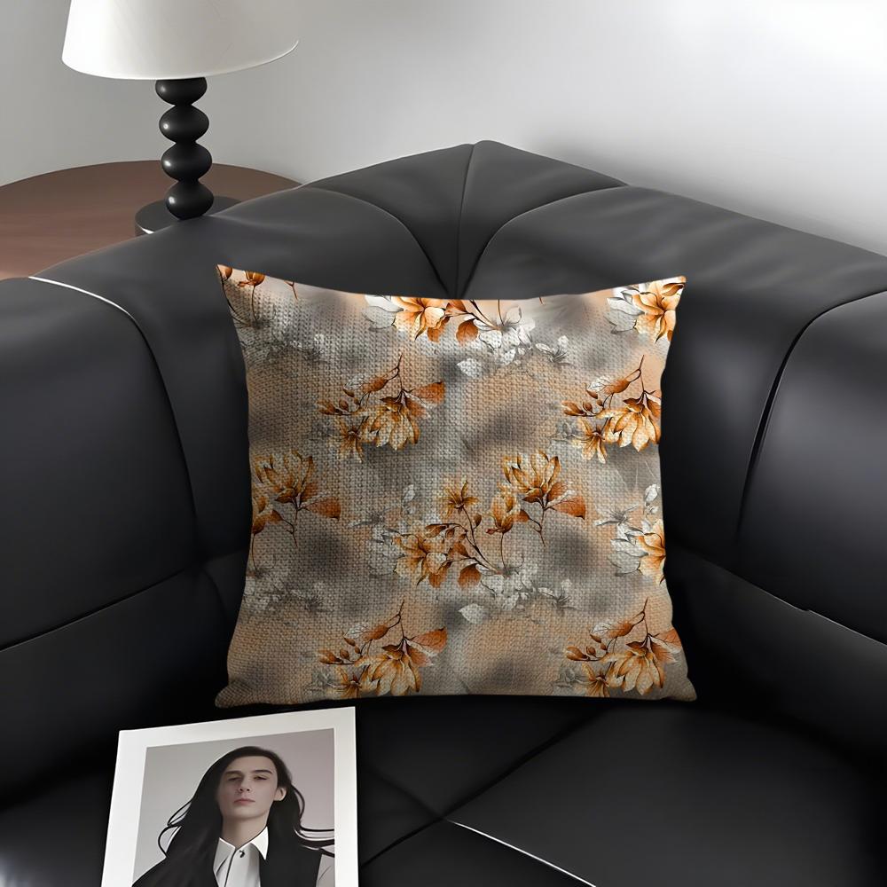Classic Floral Print Elegant Cushion Cover Natural Linen Organic Fabric Double-Sided Printing Sofa Home Decor Gift Pillow Case