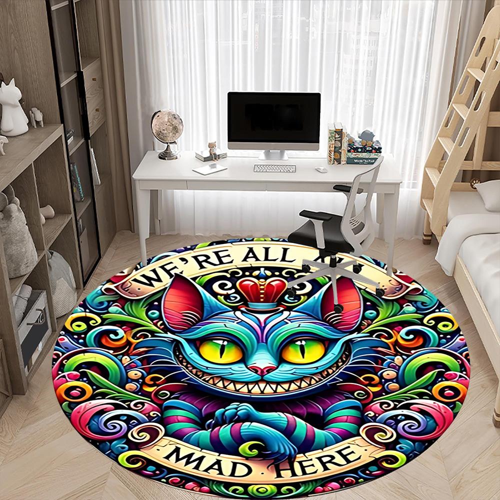 1pc Cat Mad Office Round Area Rug, Mat Suitable For Office, Under Office Chairs Bedroom Living Room Home Decor, Room Deco