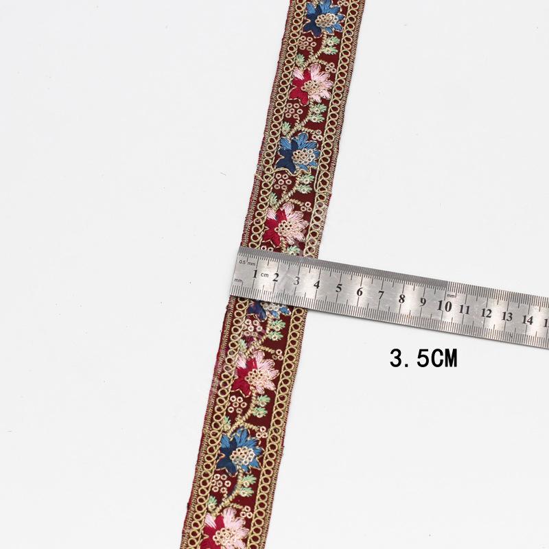 5yards Ethnic Style Lace Embroidered Sequin Ribbon Webbing Sequins Trim for Clothing Cuff Decoration DIY Sewing Accessories