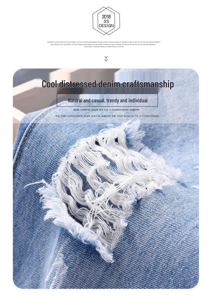 Women's 2024 Blue Ripped High Waist Straight Leg Jeans