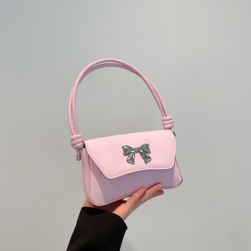 Solid color summer new simple fashion bow casual commuting armpit shoulder messenger bag bag women