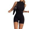 Women Solid Color Playsuits Mock Neck Sleeveless Skinny Short Jumpsuits Summer Casual Bodysuits Rompers