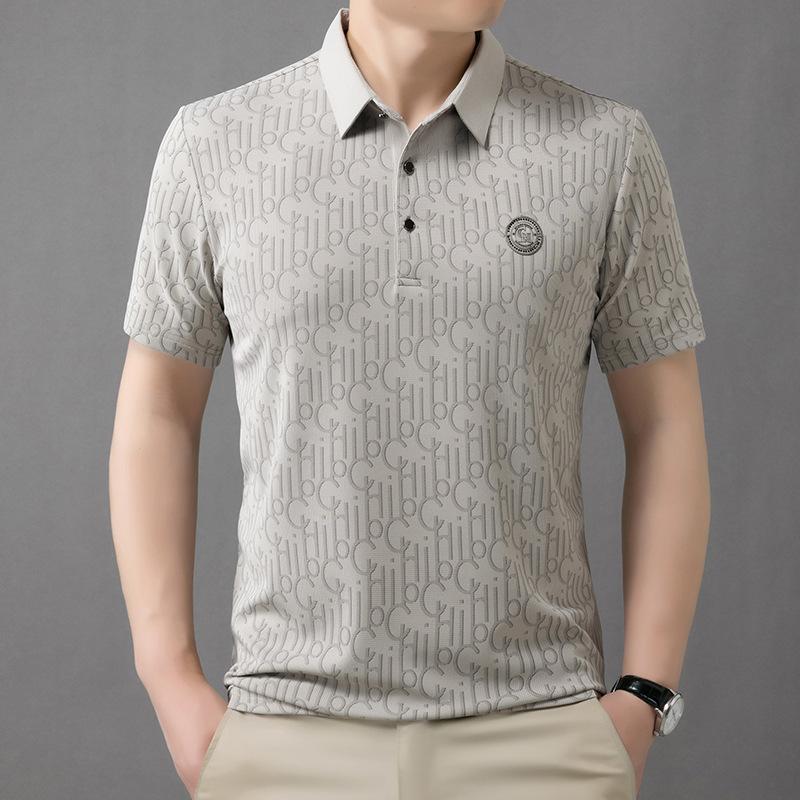 Polo Shirt Men'S Short Sleeve Casual Mens Letter Print Lapel T-Shirt