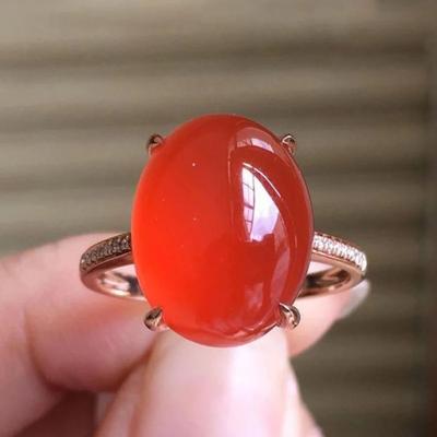 Classic Design Inlaid with Natural Chalcedony Red Large Oval Rings for Women Charm Minimalist New In Engagement Jewelry