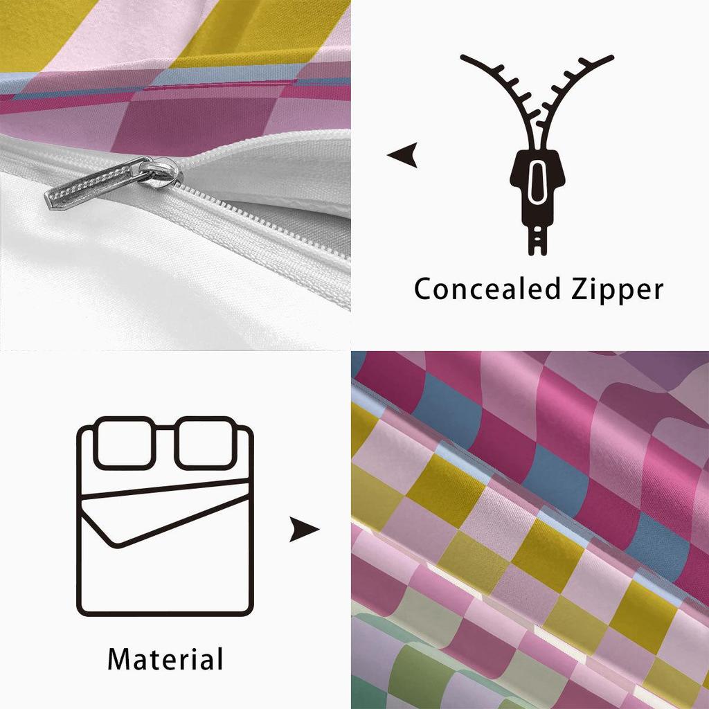 Geometric Colorful Checkerboard 3D Printed Brushed Duvet Cover Set
