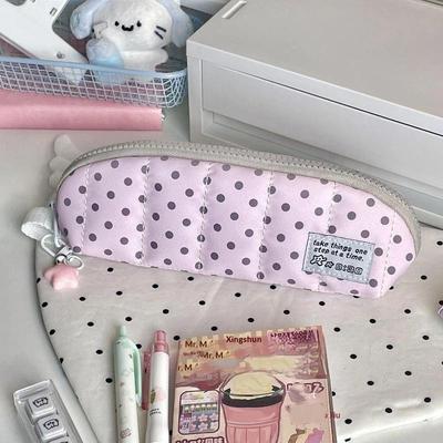 Polka Dot Pencil Case Korean Style Handheld Pen Bag Large Capacity Portable Stationery Bag Back To School Gift