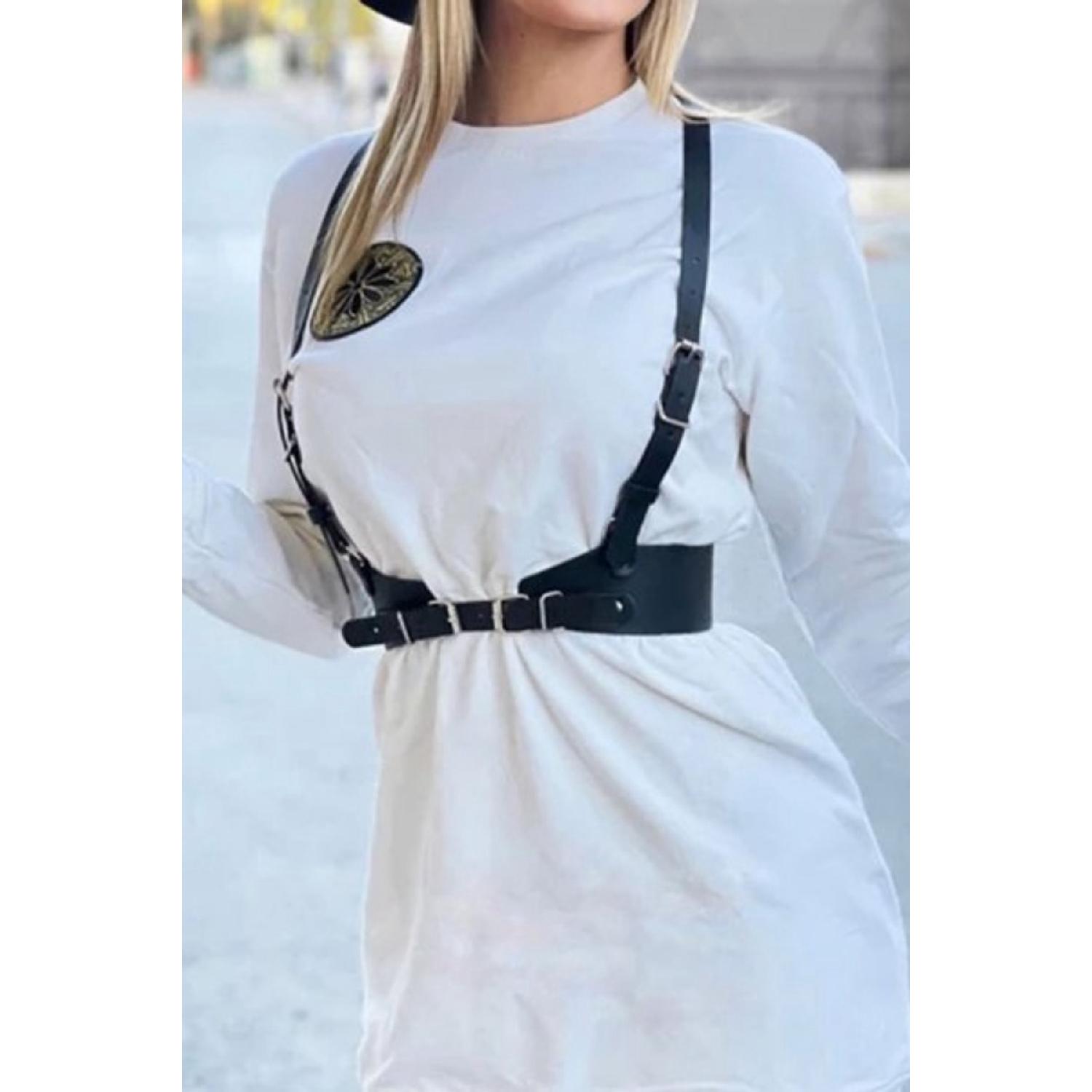 

Женский регулируемый кожаный пояс через плечо, черный Good-5036