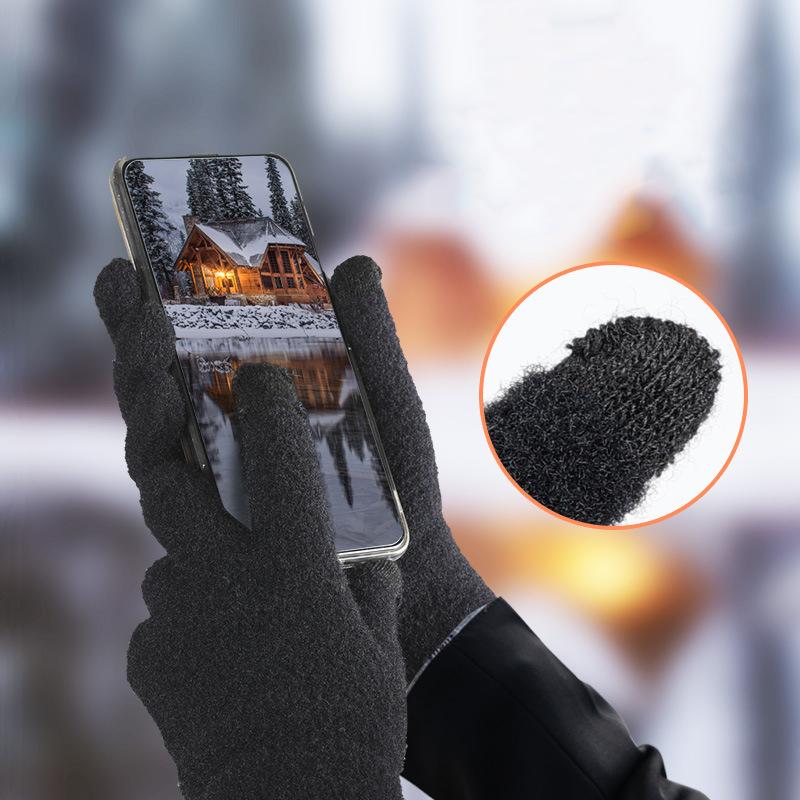 WTEMPO 2 Pairs Unisex Simple Winter Sull Finger Gloves Cold-proof Windproof Touch Screen Warm Gloves Outdoor Running Cycling Knitted Gloves