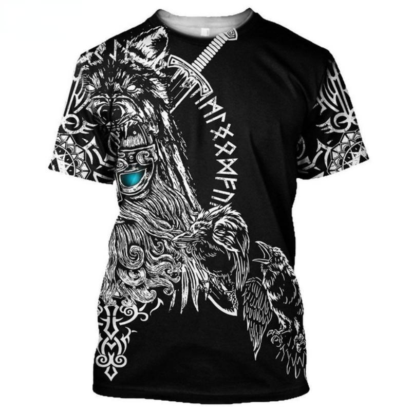 Super velké pánské tričko Viking Tattoo Dragon 3D potištěný polyester s krátkým rukávem Ležérní Hip Hop Top Léto