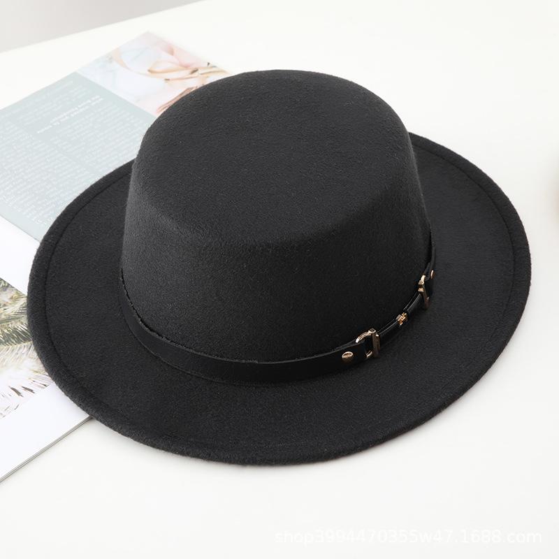 Autumn and Winter New Retro British Style Flat Top Hat Couple Men and Women Gentleman Hat Stage Performance Small Brim Fashion Hat