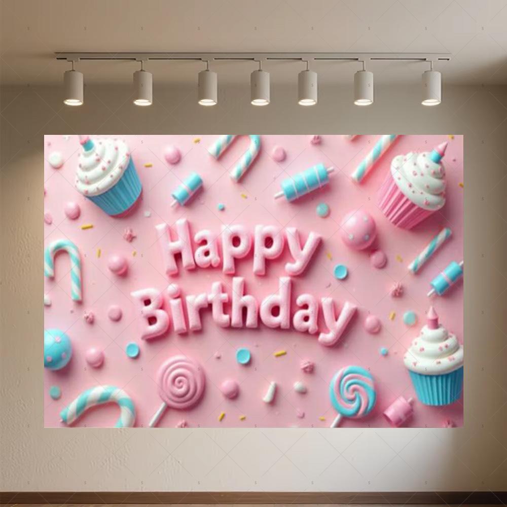 Colourful Happy Birthday Theme Backdrop Supplies 3D Ballon Background Banner Kids Birthday Party Decorations Photo Shoot Props