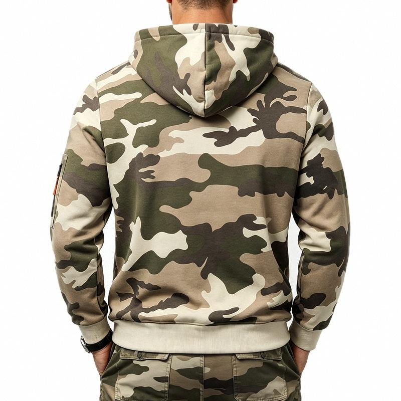 Men S Camouflage Fleece Hooded Sweatshirt With Side Pockets