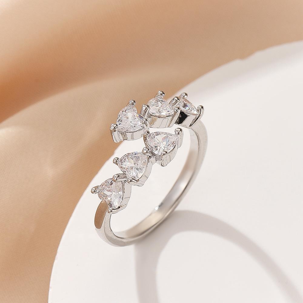 Love Diamond Cuff Rings For Women Inlaid Zirconia Copper Adjustable Finger Accessory