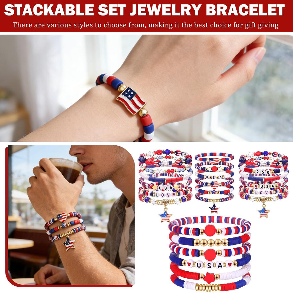 0th Anniversary Of Independence Day Bracelet Party Gifts,Stretch Bracelets,Elastic Layering Friendship Bracelets
