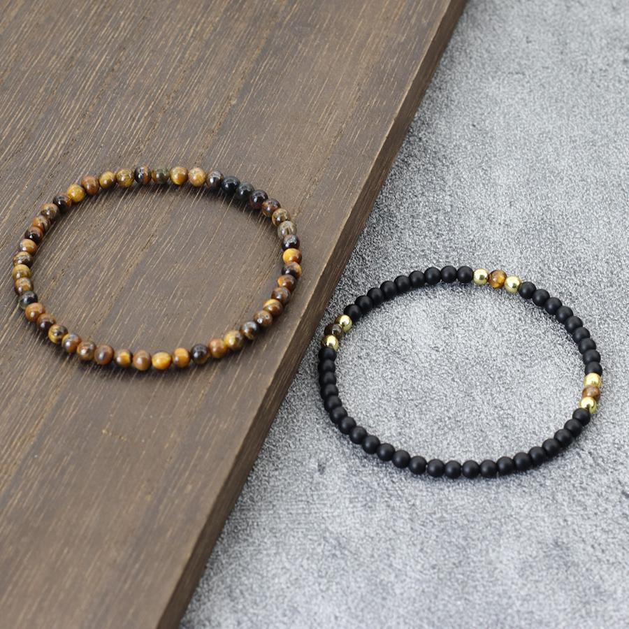 Nová Módní Sada Náramků pro Muže Přírodní 4mm Malé Tygří Oko Korálky Náramky Meditační Léčivý Náramek Kempování Jízda Pulseria