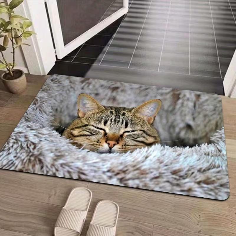 Cute Tabby Kittens Carpet Non Slip Front Door Mat Realistic Pet Cat Pattern Welcome Rug for Indoor Entrance Bedroom Home Decor
