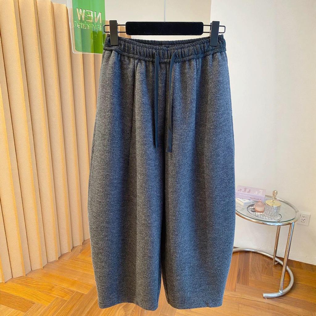 Korean High-Waisted Wide-Leg Drape Pants for Women - Plus Size Fall/Winter Drawstring Casual Pants