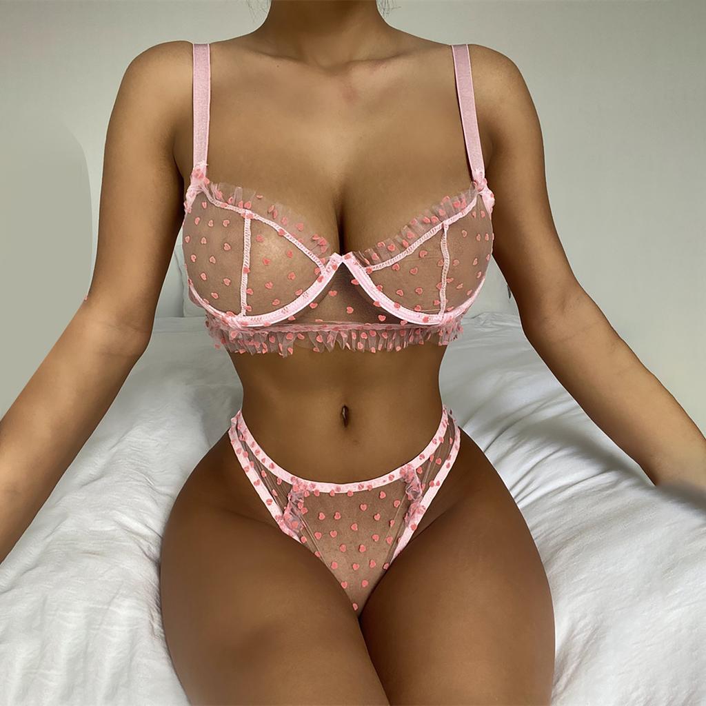 Ladies Sexy Lingerie Set Embroidered Love Lace  Underwear Set
