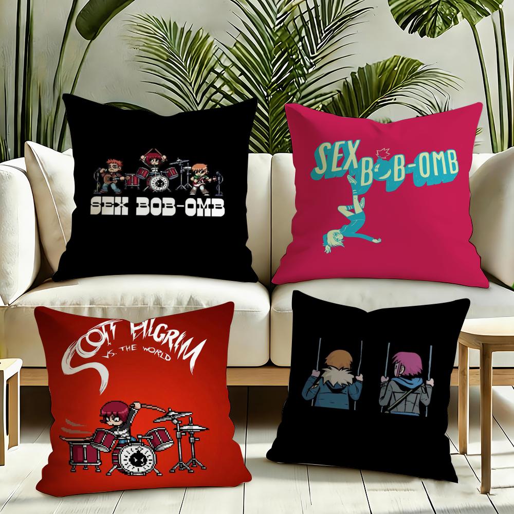 Cartoon SScott PPilgrim Cushion Cover Silky Short Plush Invisible Zipper Dustproof Sofa Pillow Case for Home Decor