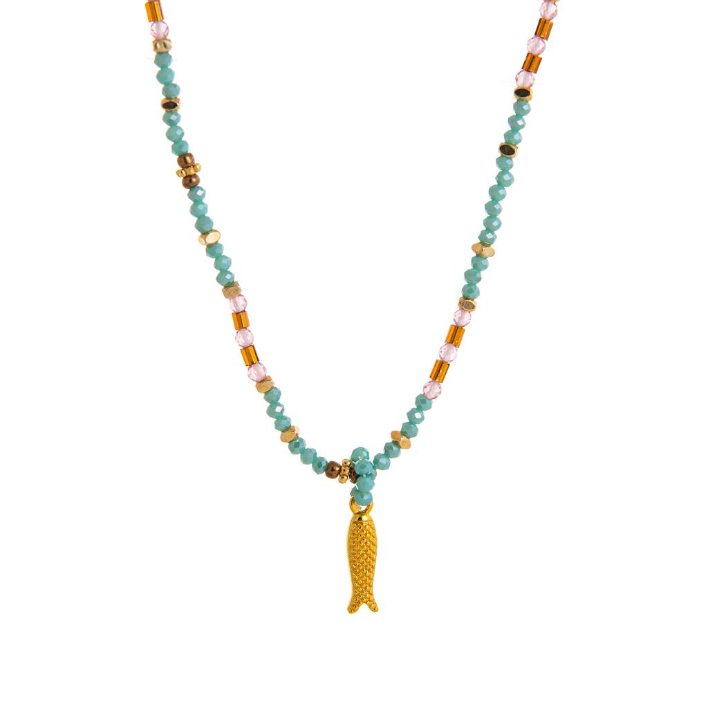 Collana da donna con perline a forma di pesce corallo colorato alla dopamina, con temperamento, placcatura in oro e conservazione del colore