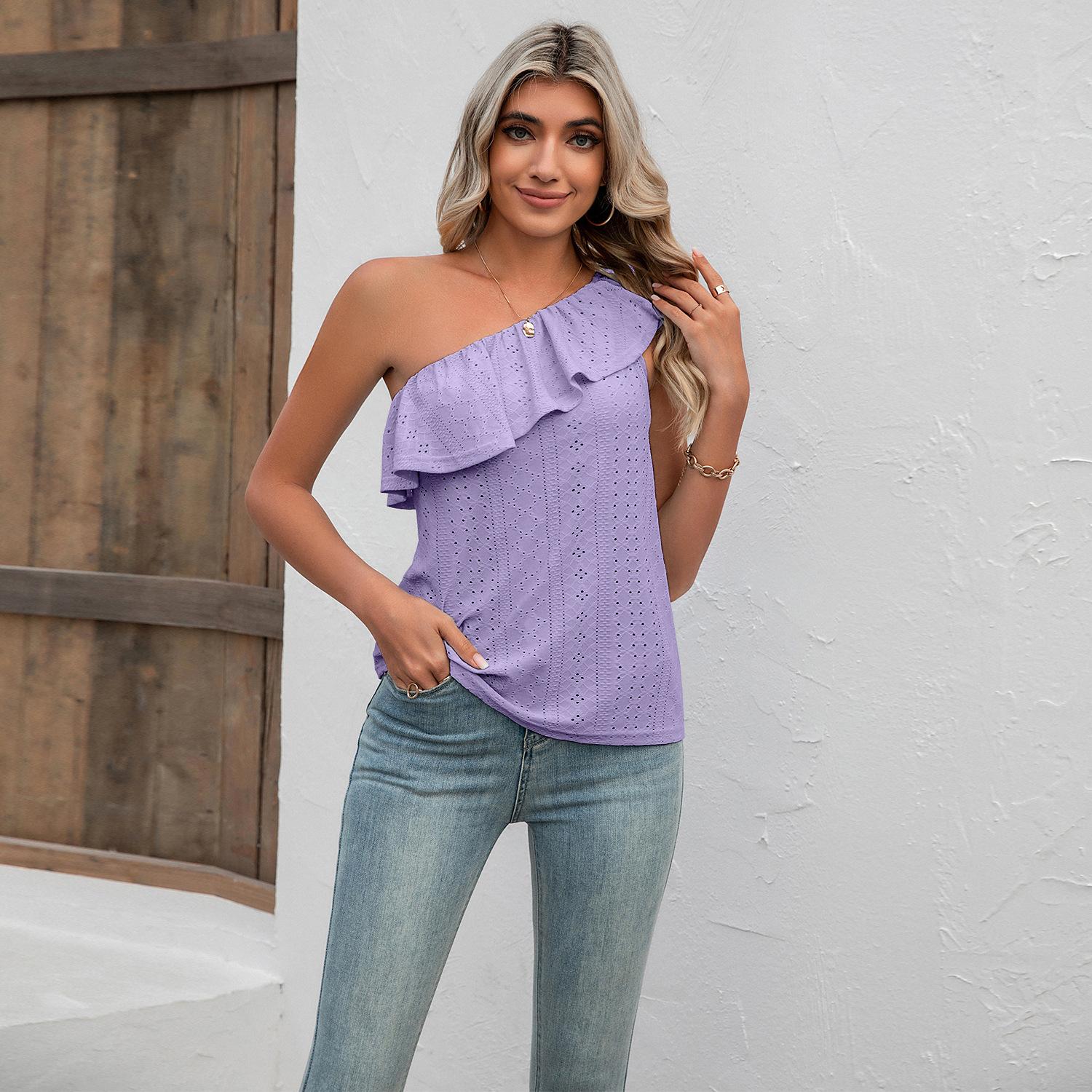 

GMXIA Женские модные повседневные однотонные блузки и рубашки без рукавов с принтом XXL фиолетовый