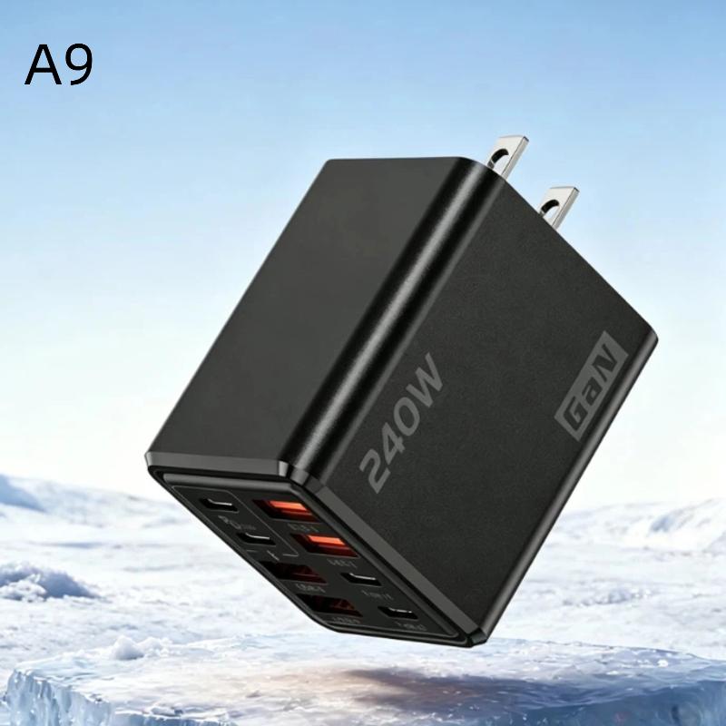 1Pcs 8 In 1 Fast Charging Phone Charger Power Adapter 240W Gan Usb C Charger Type C Eu/Us/Uk Plug Wall Charger For Phone