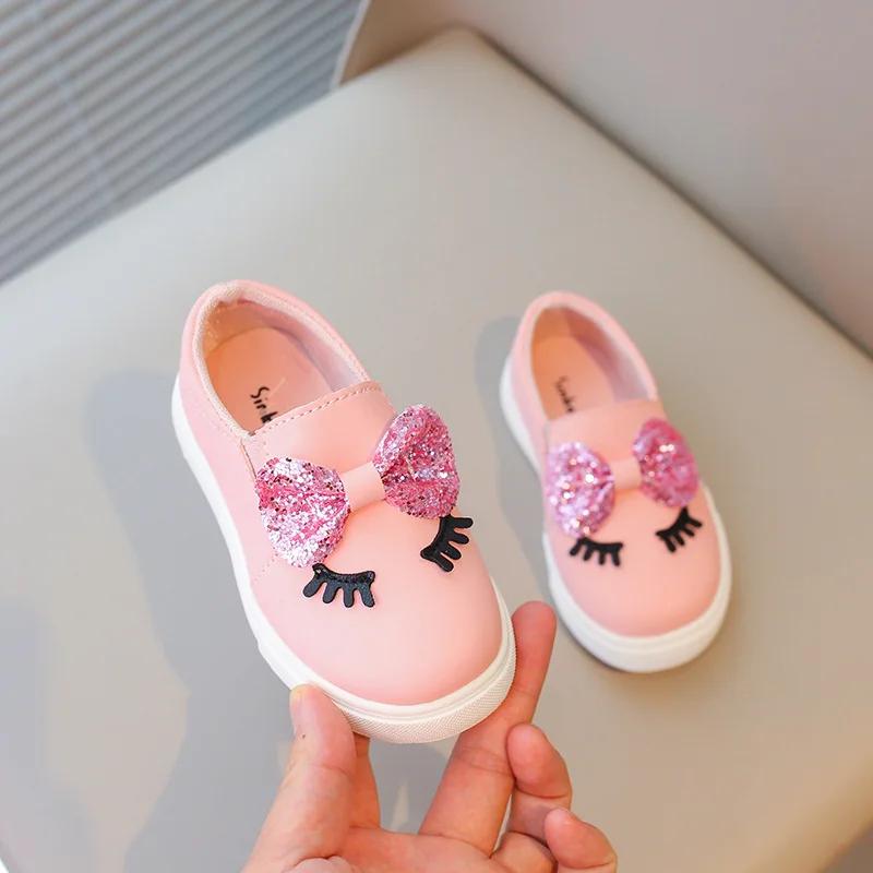 

Funny Cartoon Eyelash Pattern Fashion Girls Baby Flat Shoes Student New Non-Slip Soft Sole Children s Shoes Girl Sneakers H09132 22 розовый