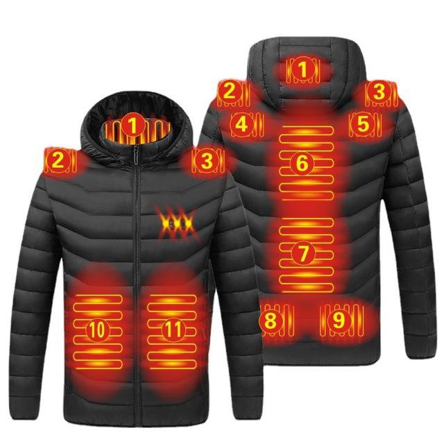 USB-Rechargeable Heated Winter Jacket - Men's 2/4/9-Piece Smart Heating Cotton Coat