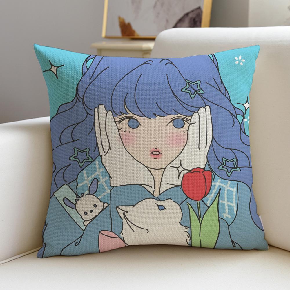 Pretty Ccute girlsS Cushion Cover Breathable and skinfriendly linen pillowcase square removable and washable cushion