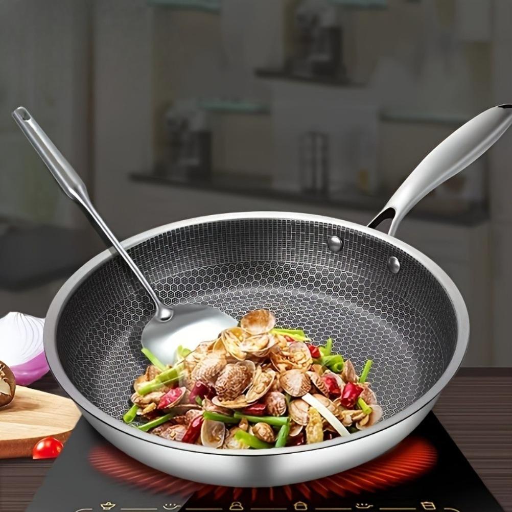 Non-Stick Frying Pan Stainless Steel Frying Pan Easy To Clean Kitchen Wokes Pans Suitable for Gas Stoves and Induction Cookers