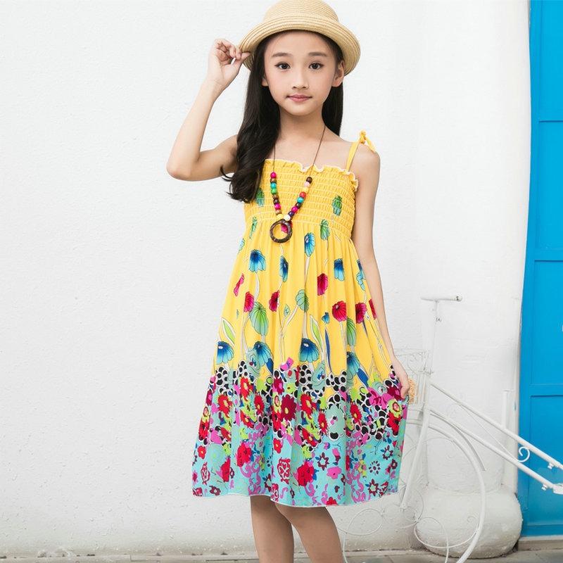 Shabohemian mother and daughter beach skirt parent-child suspender skirt girls floral vest skirt