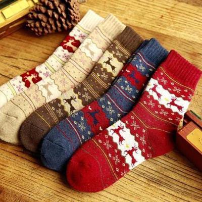 Chaussettes d'hiver chaudes imprimées pour filles, longues et douces, décontractées, pour Noël
