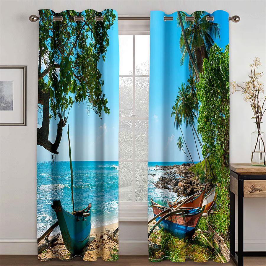Summer Sea Beach Printed Curtains for Living Room Bedroom Coastal Landscape Home Decor