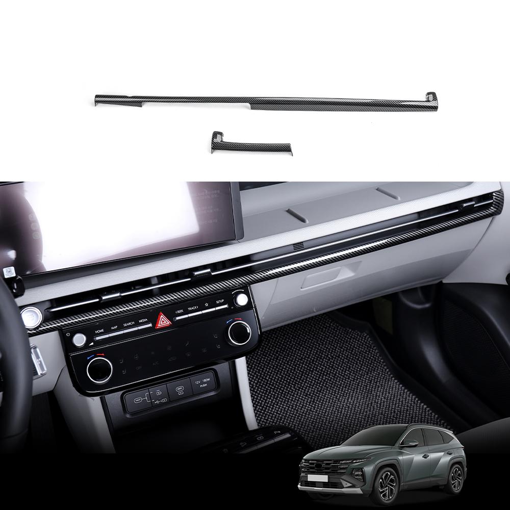 For Hyundai Tucson NX4 2025 Carbon Fiber Style trument Panel Decorative Frame Car Dashboard Trim Stripe Cover Interior LHD Carbon Fiber