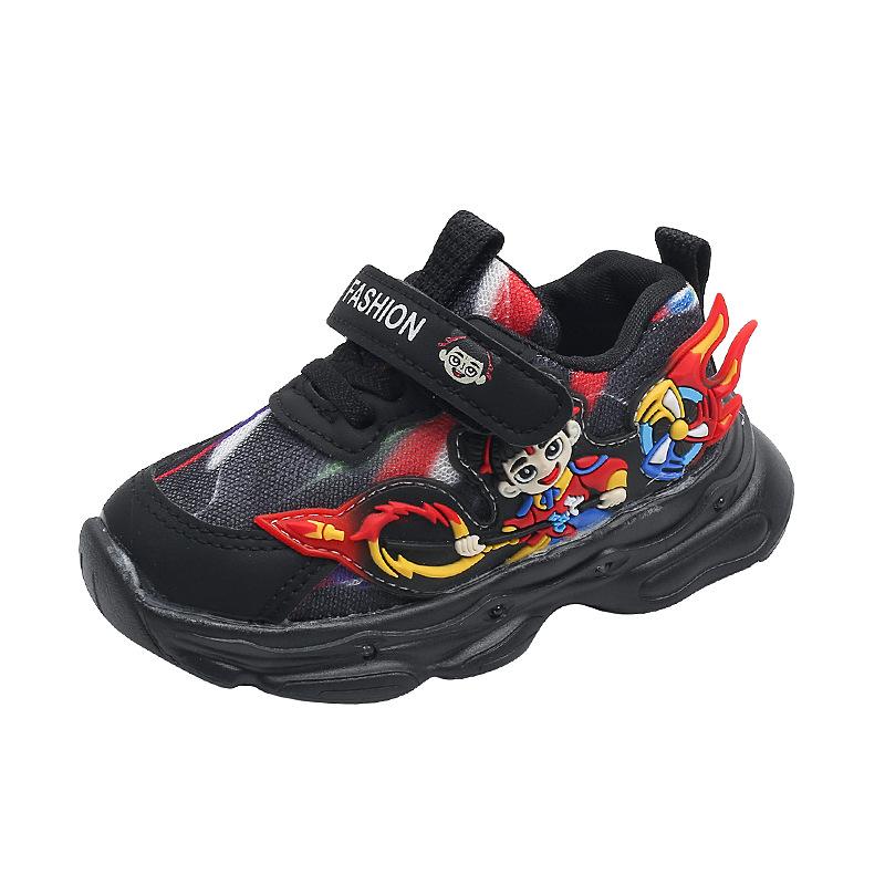 Spring Autumn Boys LED Light Up Sneakers Cartoon Cool Flashing Shoes Non Slip Soft Sole Kids Running Trainers