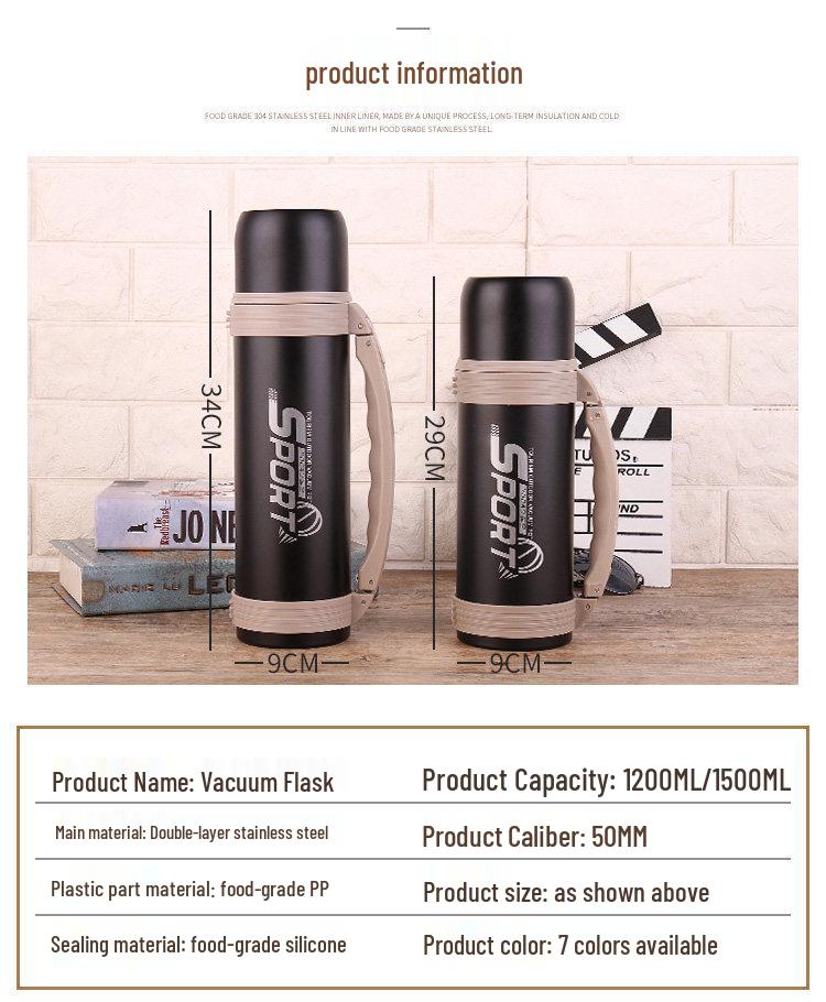 Men's 1500ml Stainless Steel Travel Thermos Flask - Large Capacity Outdoor Vacuum Bottle