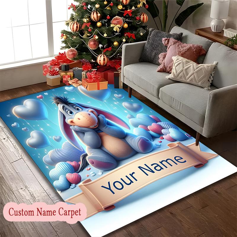 1pc Indoor Rug - Machine Washable Large Floor Mat with Lion Simba Timon Pumbaa Jungle Design, Customize Name Area Carpet