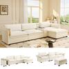 315cm Modulare L-förmige Chenille Wolkensofa mit Stauraum, Hocker, Kabellosem Laden, Lautsprecher, Licht, 2 Becherhaltern, Wohnzimmer, Büro, Beige/Weiß