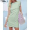 Abiti casual a vita alta senza maniche con scollo a O e stampa tinta unita primavera estate moda donna