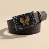 Retro hollow yellow butterfly buckle wide belt, flower embossed PU versatile denim belt wholesale